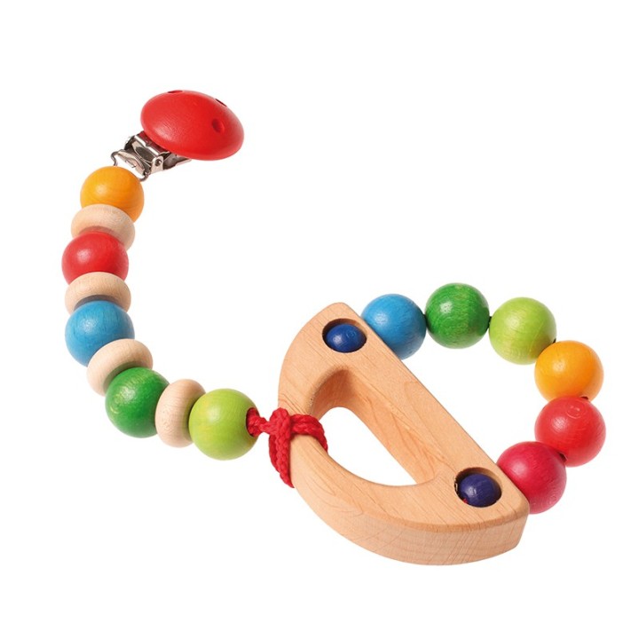 Mordedor de madera Anilla con bolitas Arco Iris