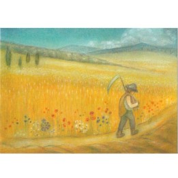 Postal - Agosto -el campesino en el campo de trigo