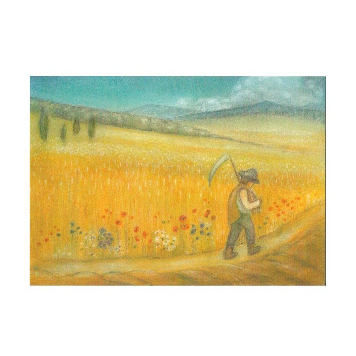 Postal - Agosto -el campesino en el campo de trigo