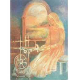 Postal Niña con rueca