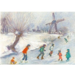 Postal  Los niños patinando