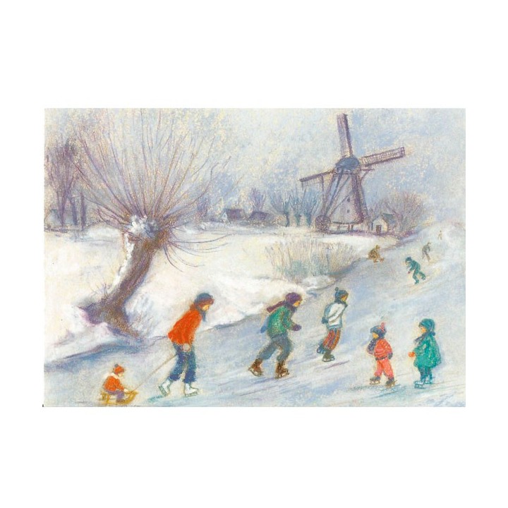 Postal  Los niños patinando