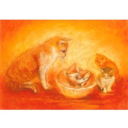 Postal Gata con gatitos