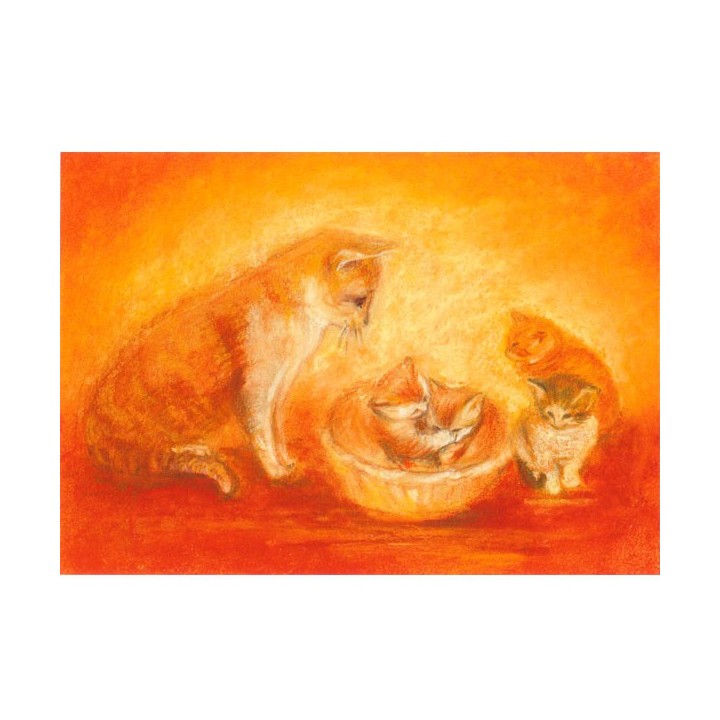 Postal Gata con gatitos