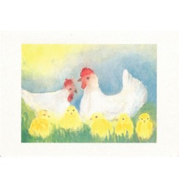 Postal Gallinas en la pradera