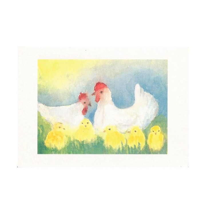 Postal Gallinas en la pradera