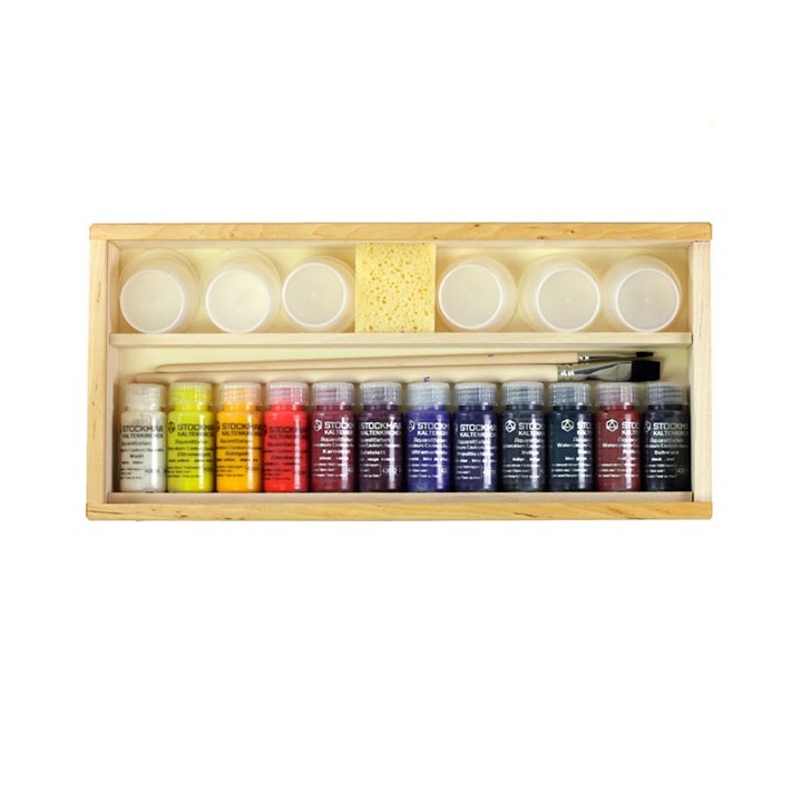 Stockmar - Caja de madera con 12 botes de acuarela.