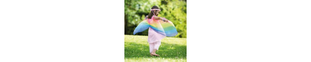 disfraces de princesa, velos de seda, Varita mágica,Capa de seda Arcoiris,Alas de mariposa